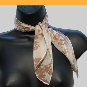 Vintage Cream/Tan “Sprigs” Silk Neck Scarf